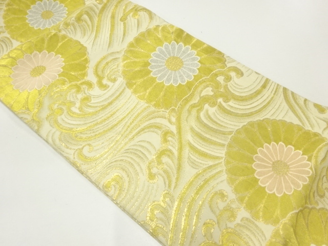 アンティーク　荒波に菊模様織出し丸帯（材料）